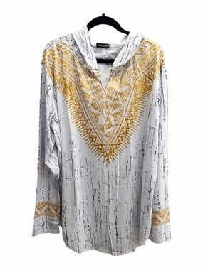 Men’s White / Gold Graphic Print Pullover Hoodie Long Sleeve 2XL Streetwear Y2K